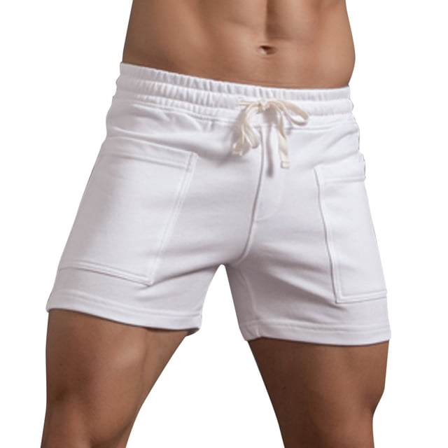 Aayomet Workout Shorts Men Color Big Pockets Pants Pocket Drawstring Loose Casual Sports Running Straight Shorts (White, M)