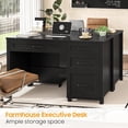 thumbnail image 3 of Farmhouse 47" Executive Desk with File Drawer, Wood Computer Desk with 3 Storage Drawers, Workstation for Home Office, Study, Writing(Pure Black), 3 of 14