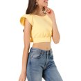 thumbnail image 4 of MODA NOVA Junior's Summer Ruched Tie Front Causal Flare Sleeve V Neck Crop Top Yellow L, 4 of 5