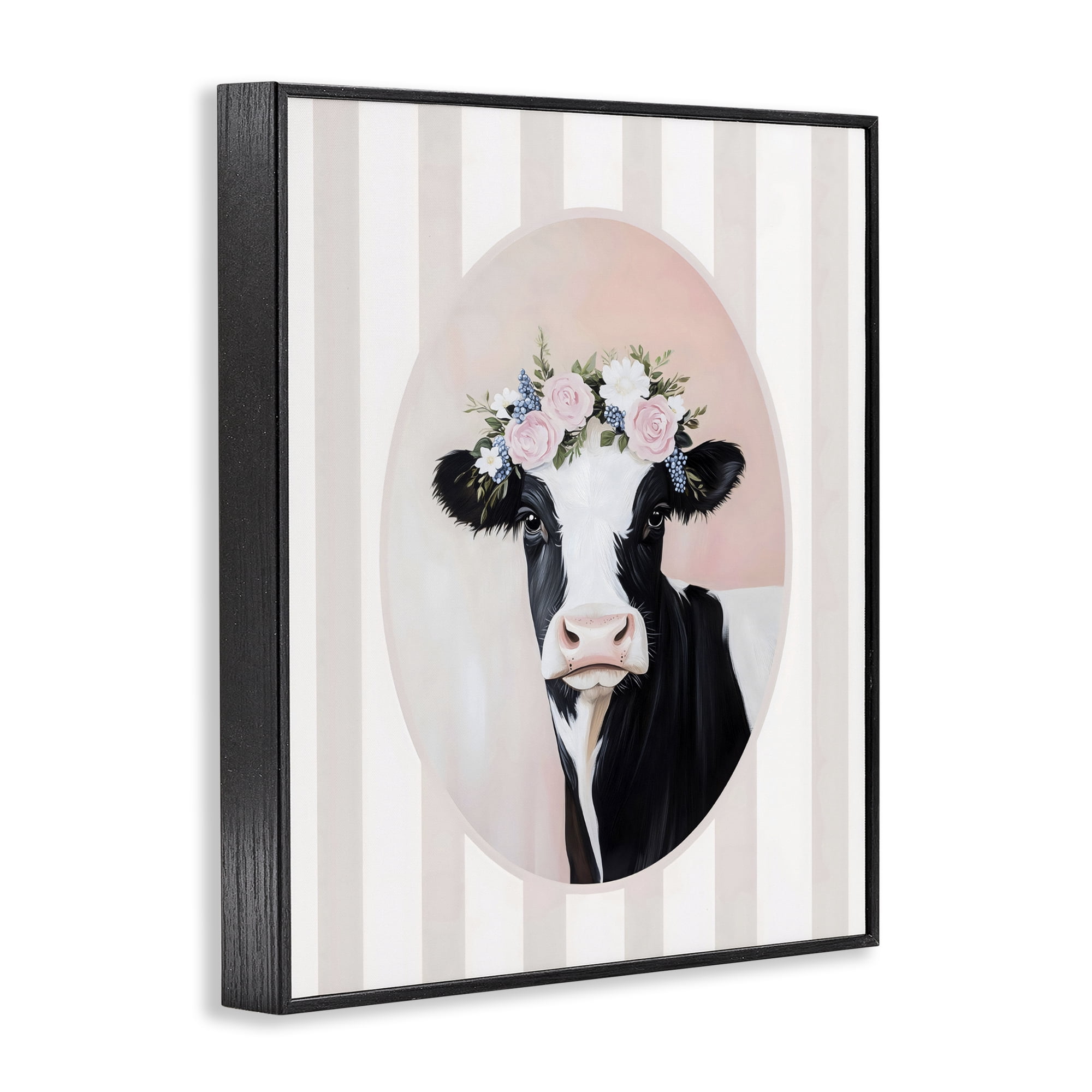 Stupell Industries Soft Cow with Floral Crown Black Framed Giclee Art, design by Arlington Prints
