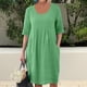 thumbnail image 1 of Puntoco Vestido Casual Suelto De Moda Para Mujer Vestido Recto De Color Sólido Con Bolsillo Y Cuello Redondo Vestido De Longitud Media Vestido De Cuello Redondo De Manga Corta Verde Xxxl, 1 of 5