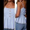 thumbnail image 3 of Camisola Sin Mangas con Peplum A Rayas para Mujer, con Dobladillo Fruncido y Escote Fruncido Azul L, 3 of 7