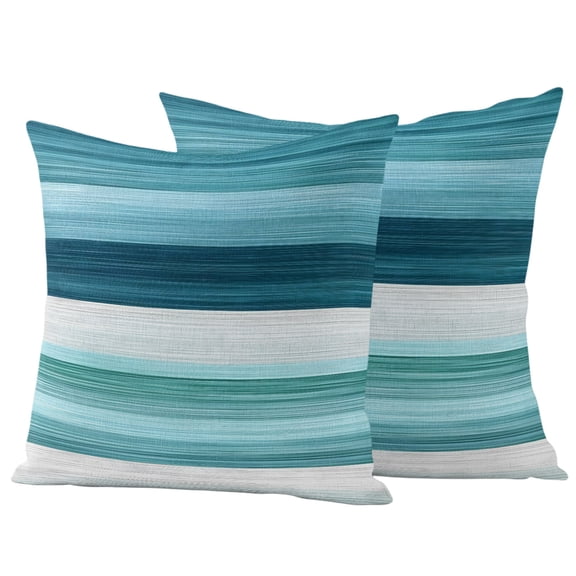 Outdoor Pillow Covers 20x20 Set of 2, Teal Blue Green Waterproof Patio Throw Pillow Covers for Couch Sofa Chair, Modern Ombre Minimalism Abstract Stripes Decorative Pillowcases for Throw Pillows