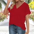 thumbnail image 2 of Womens Summer V-neck Tops Rolled Short Dolman Sleeve Tee Shirts Plain Tshirt Casual Fashion Clothes (XL, Red), 2 of 6