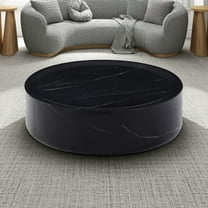 31.49''  Round Coffee Table with Marble Texture, Modern Low Drum Circle Fiberglass Coffee Table, Side Table Accent Table for Living Room, Outdoor, No Need Assembly, Black
