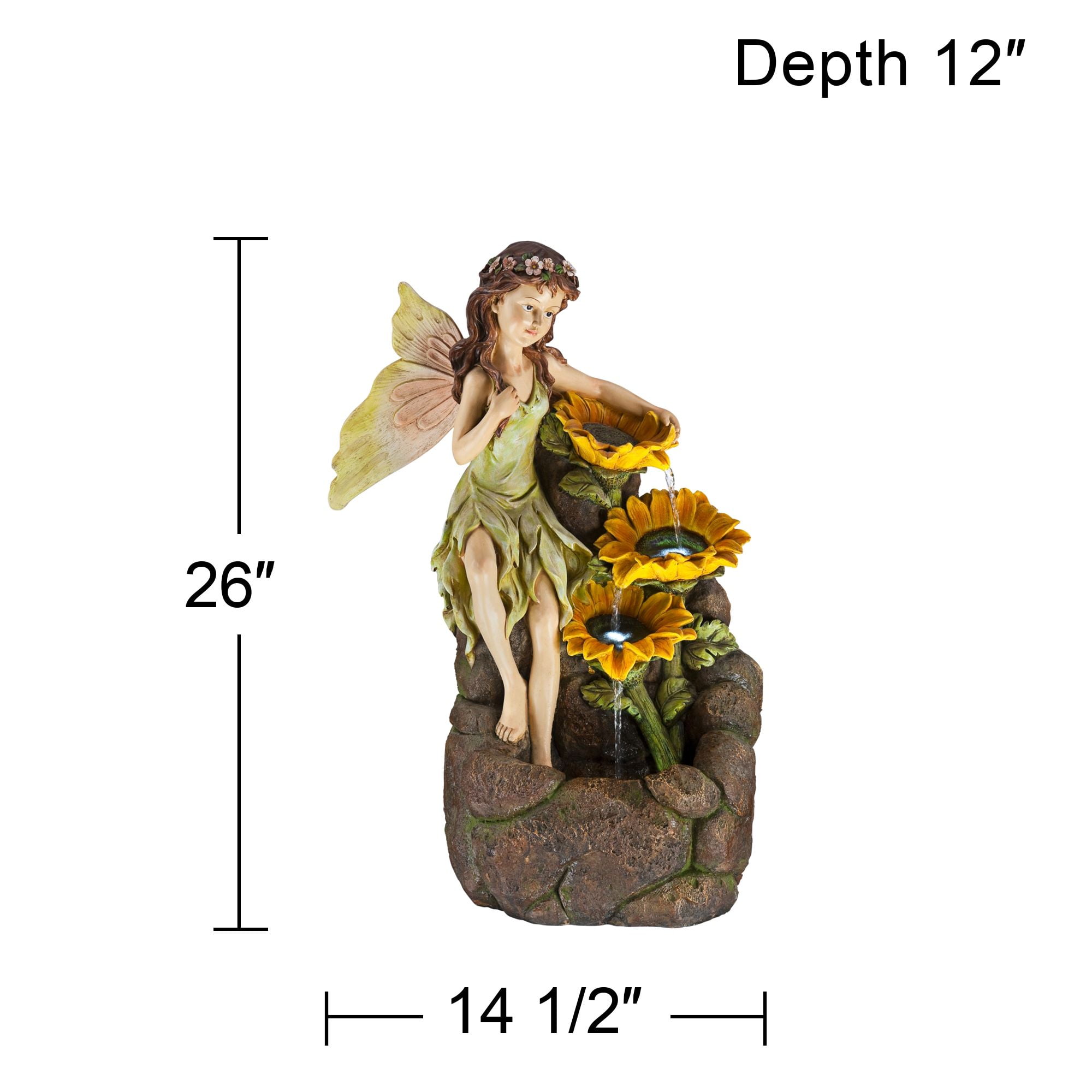 Garden Fairy with Sunflowers 26" High Large Modern Indoor Outdoor Decor Faux Stone Floor Fountain with Light LED