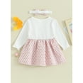 thumbnail image 4 of Wassery Baby Girls Princess Dress Big Bowknot Patchwork Crew Neck Long Sleeve Dress Fall Fashion Casual Dress Headband, 4 of 9