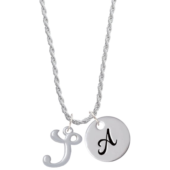 Delight Jewelry Silvertone Small Gelato Script Initial - S - Silvertone Script Initial Disc - A - Charm Necklace, 20"+3"