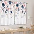 thumbnail image 2 of Navy Blue Pink Flower Kitchen Curtains Floral Watercolor Leaves Small Short Cafe Window Curtains Botanical Wildflower Rod Pocket Bathroom Drapes Treatment Tier Curtains (27.5x39 Inch), 2 of 6