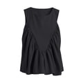 thumbnail image 6 of Sewkxo Shirred Swing Tank Tops for Women Fashion Flowy Sleeveless Shirts Casual Crew Neck Blouse Loose Fit Ruffled Tops,Black M, 6 of 7