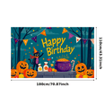 thumbnail image 3 of Halloween Themed Happy Birthday Banner Background with Pumpkins Candy Cauldron and Cat Party Supplies Photography Props Decorations for Birthday Parties Events and Celebrations, 3 of 8