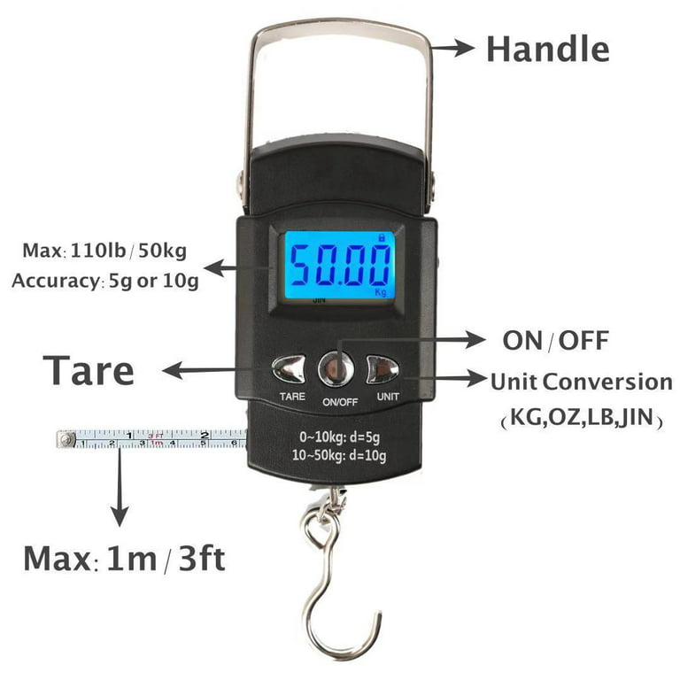 Fish Scale Hanging Scale Portable Scale LCD Digital Weight Electronic Scale 110lb/50kg with Measuring Tape for Tackle Bag,Luggage,Baggage - Walmart.com