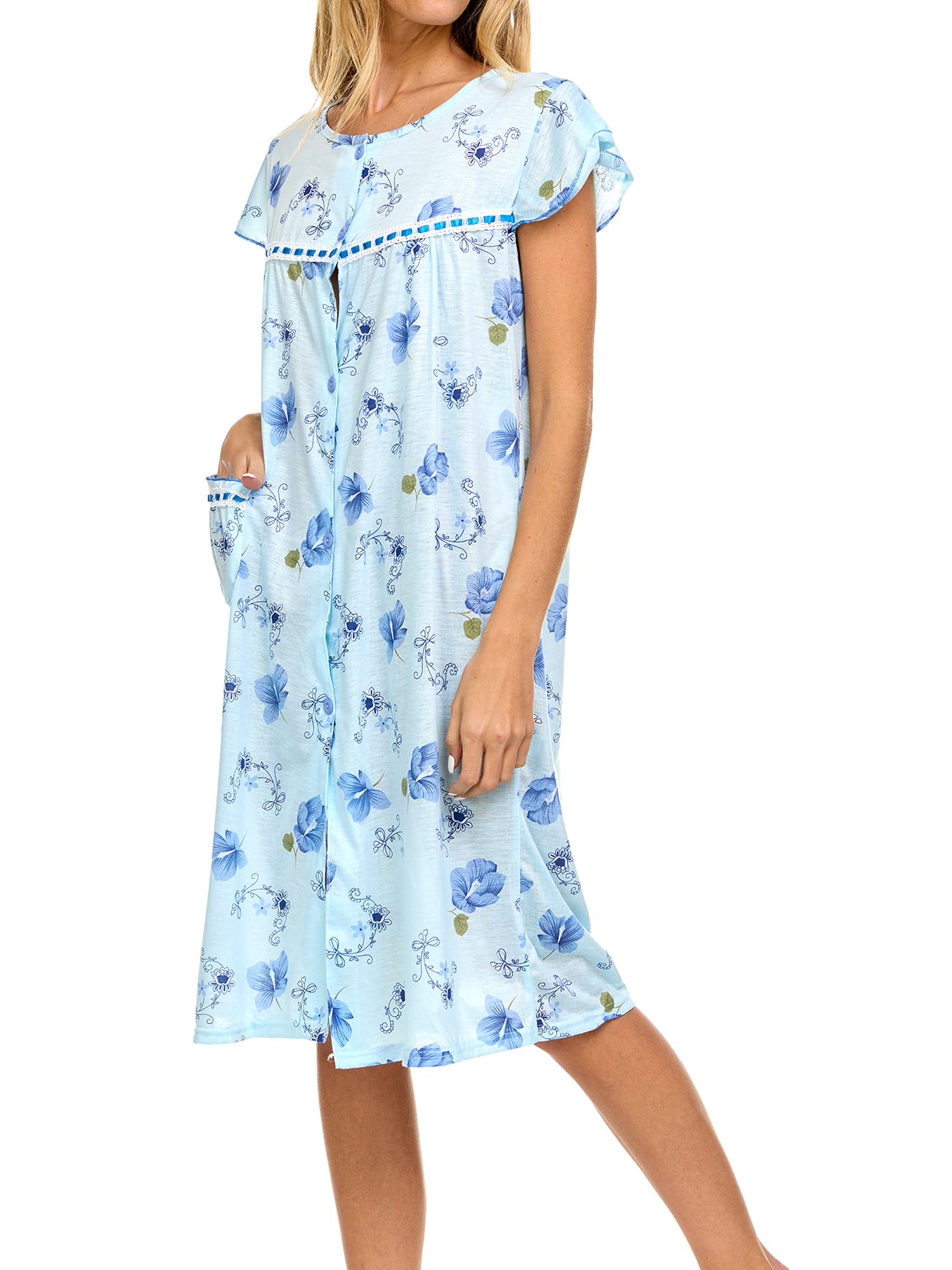 EZI Women’s Cottonrich Floral Short Sleeve Buttondown House Dress