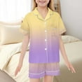 thumbnail image 2 of Kids Boys Silk Pajamas Set Gradient Short Sleeve Button-Down Shirts Shorts Summer Outfits for Girls Outfits Size 10-11 Years, 2 of 7
