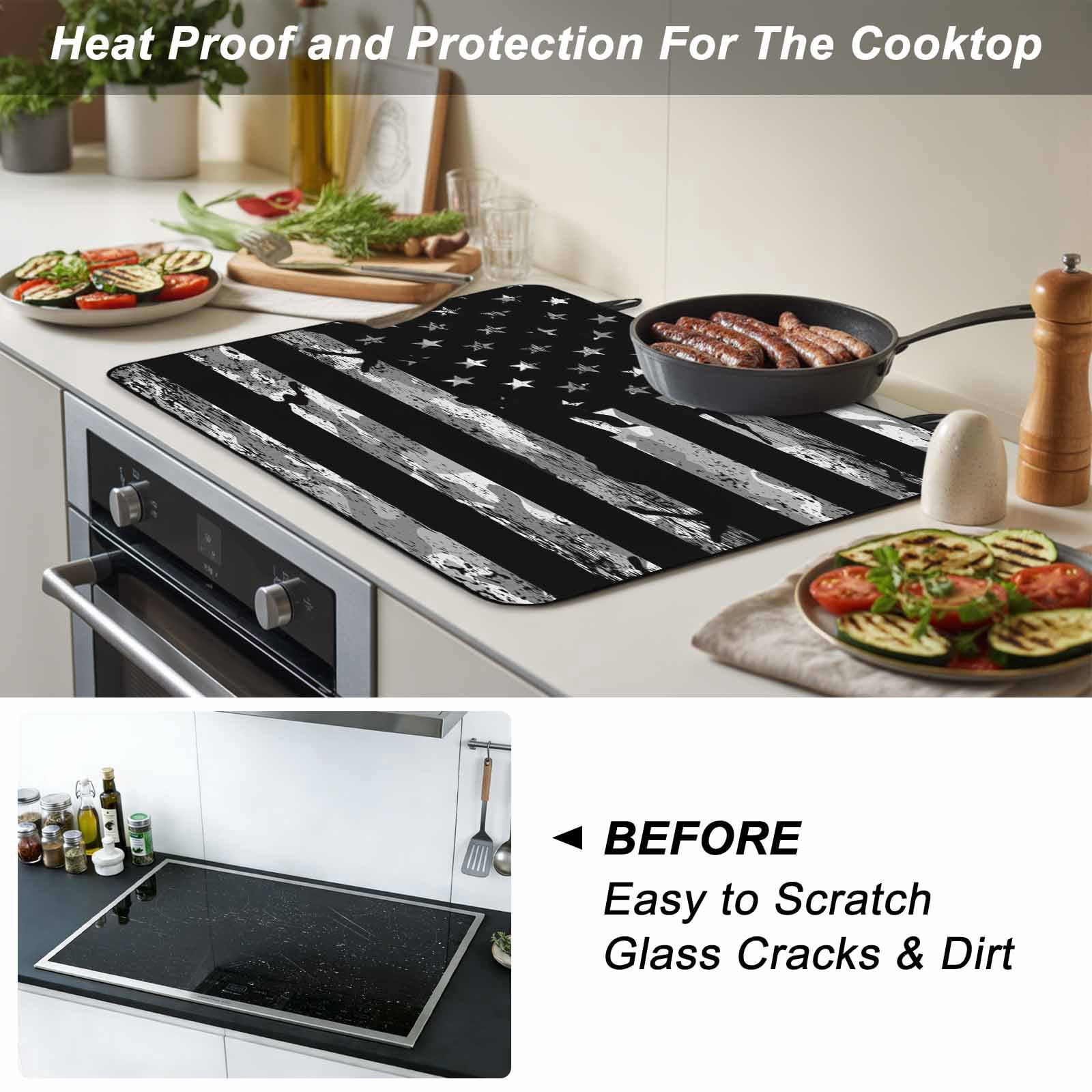 American Rustic Flag, Stove Top Cover for Electric Stove, Heat-proof & Non Slip Glass Top Stove Cover Protector, Independence Day USA Star Stripes Flag Kitchen Flat Cooktop Rubber Mat 36x21 Inches