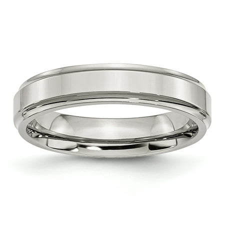 Valentine Wedge - Stainless Steel Ridged Edge 5mm Wedding Ring Band Size 8.00 Classic Flat W/edge Gifts For Women For Her