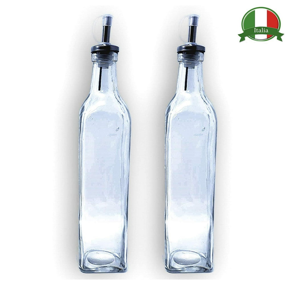 Set of 2 Glass Olive Oil Dispenser Bottles with Pourer and Funnel for