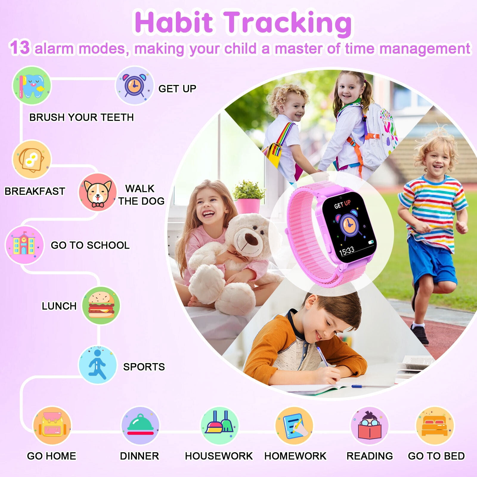 TOPCHANCES Kids Smart Watch for Boys Girls, Touch Screen Smartwatch with 30 Games, 140 Learning Cards, Storytelling, Camera, Video, Music Player, Pedometer (Purple)