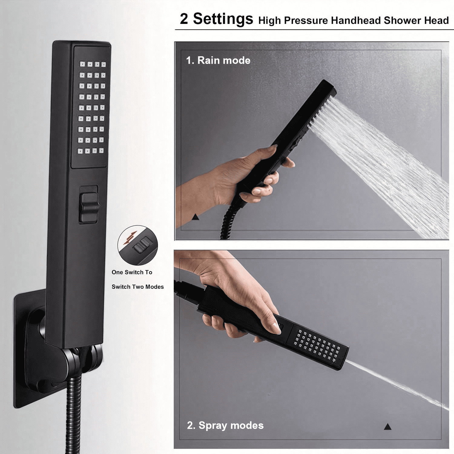 Shower Head with Hose, 8'' High Pressure Rain Shower Head, Handheld Shower Head Combo, 2+1 Spray Settings Adjustable Shower Head with Holder, Height/Angle Adjustable