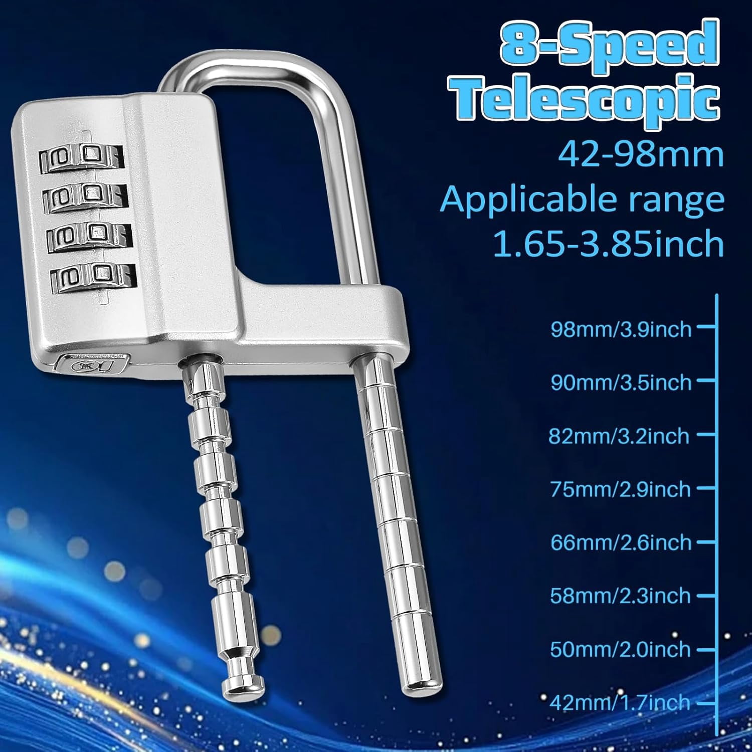 ABCISI 2Pcs 4Digit Combination Cabinet Lock U Shaped Code, Stainless Steel Adjustable Padlock with Code, Waterproof Metal Long Shackle Lock Retractable for Outdoor College Fences Sports Locker Gym