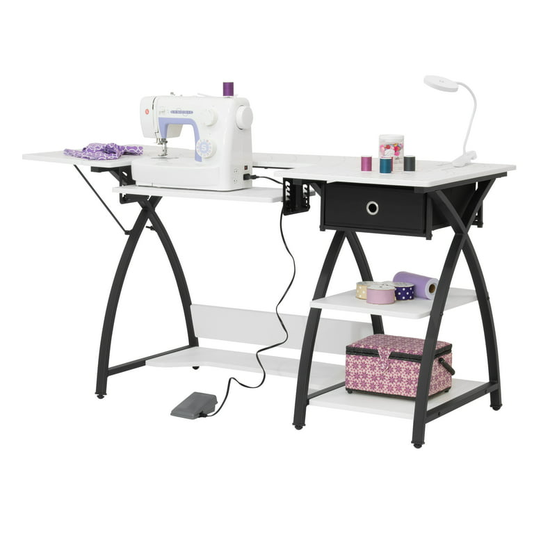 Sew Ready Comet Drawer Top Sewing Table, Black/White/Grid