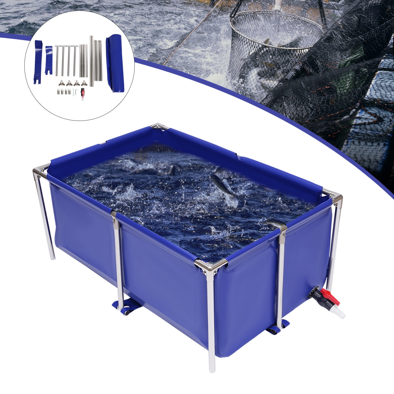 Blue Cuboid Canvas Fish Pond Aquarium Fish Water Tank Coating Koi Breeding Pond