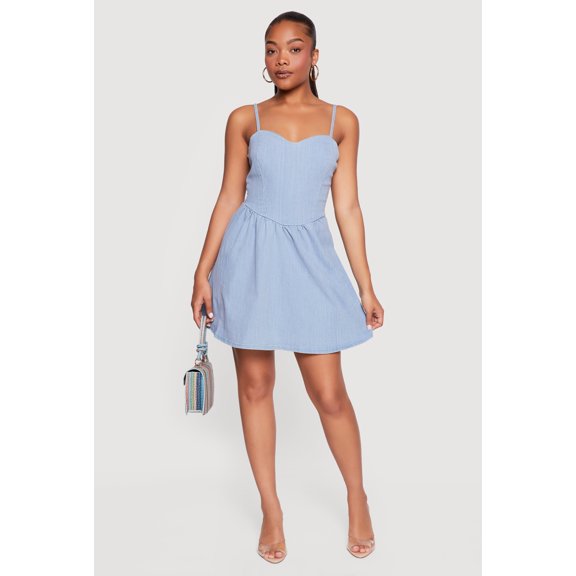 Women's Open Tie Back Sweetheart Denim Dress