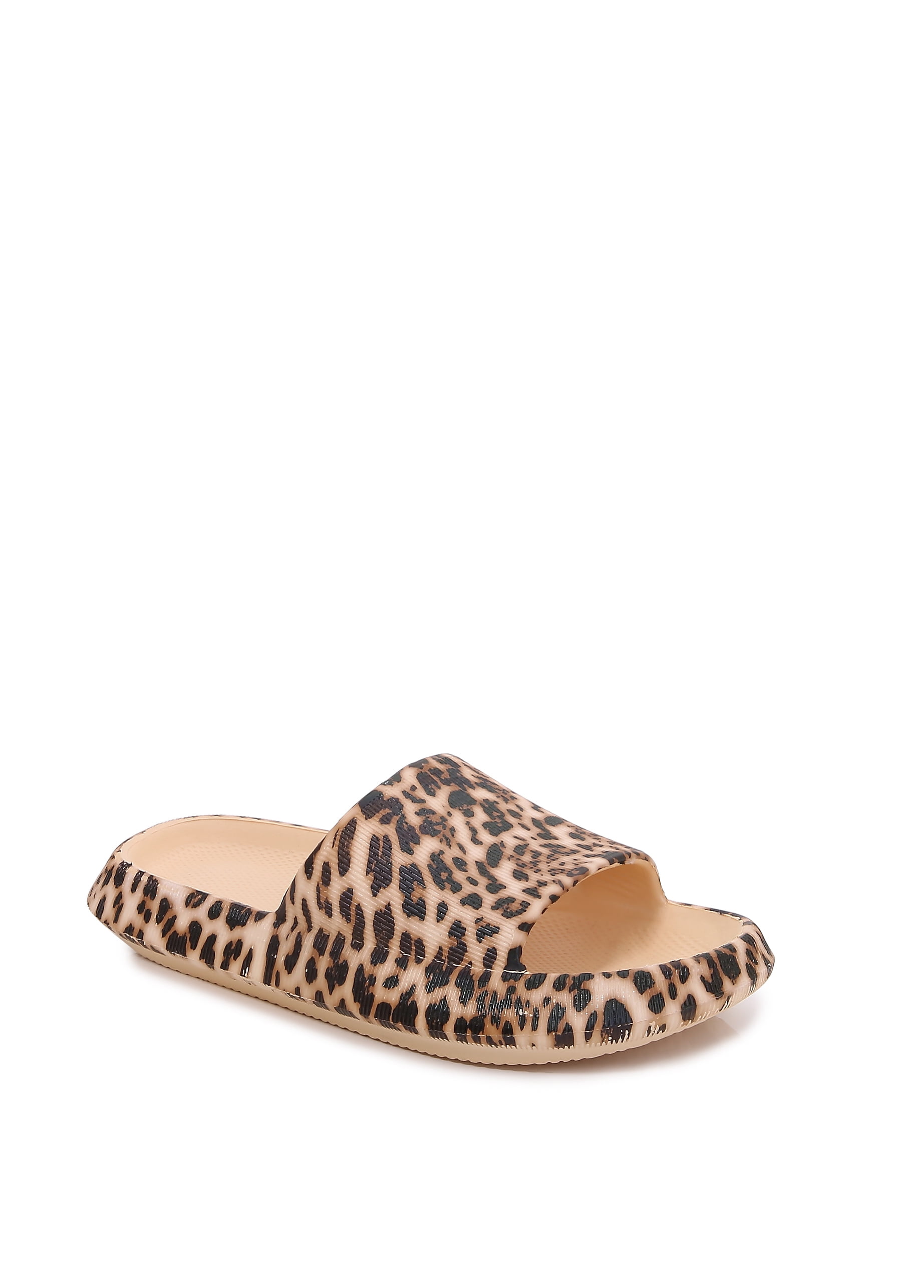 Thick Cushioned Platform Comfy Slippers for Women and Men Summer Beach ?Indoor Outdoor Rubber Open Toe Slides (Leopard, Women 8/Men 6)