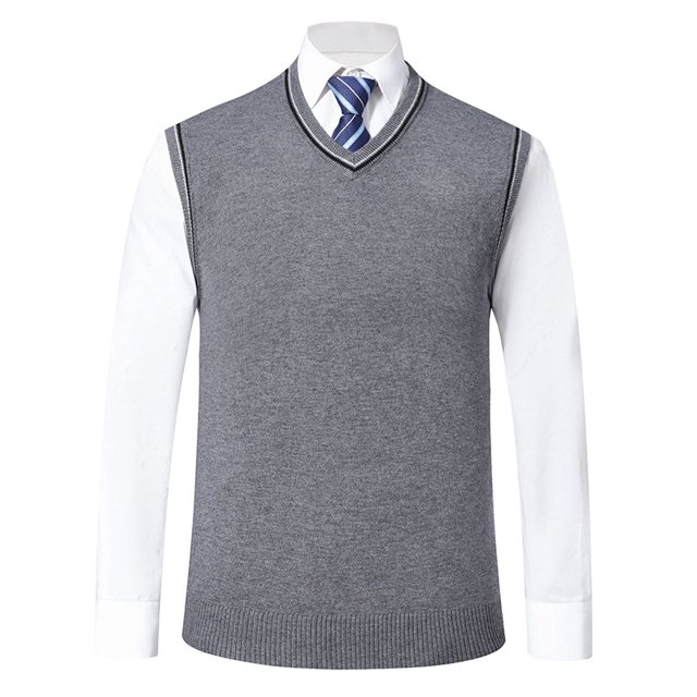 Chaleco de hombre con cuello en V, de color liso, tejido, moderno, sin mangas, básico