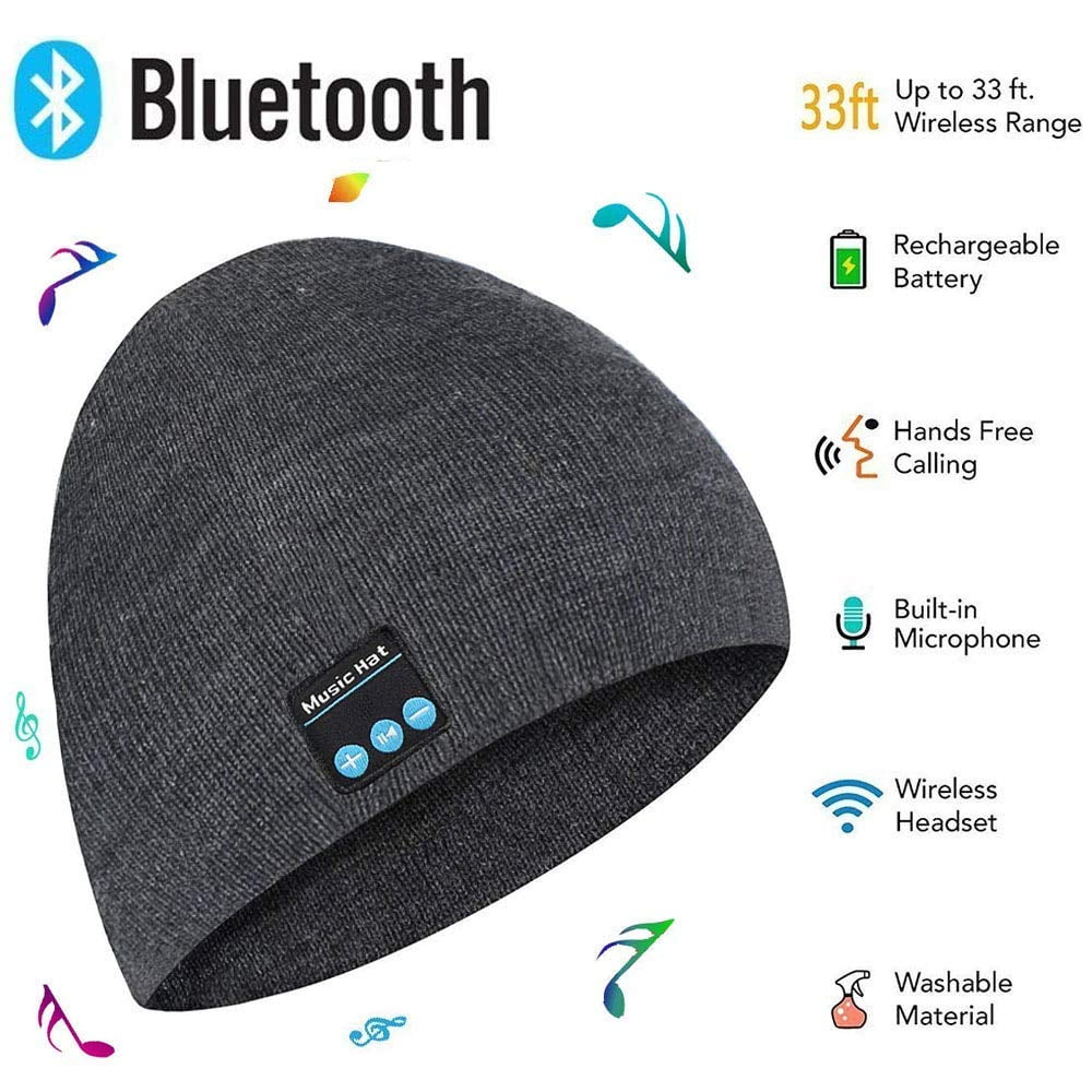ZecRek Bluetooth Beanie Hat Headphones V4.2 Wireless Musical Winter Knit Hat Cap w/ 2 Speakers Built-in HD Stereo Speakers & Mic Unique for Men/Dad/Women/Mom/Teen Boys/Girls Stocking Stuffer 