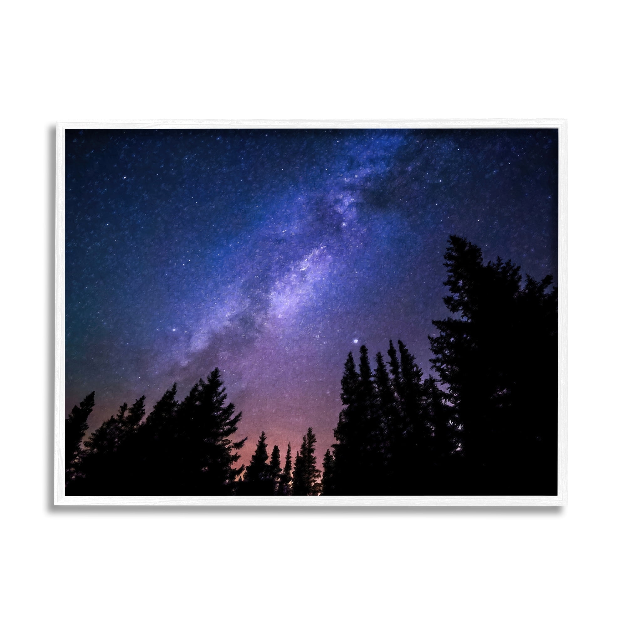 Stupell Industries Deep Blue & Purple Galaxy Sky Stars Woodlands Border Framed Wall Art, 14 x 11, Design by Alpenglow Workshop