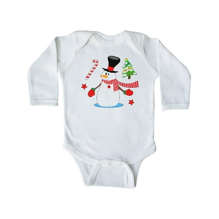 

Inktastic Top Hat Snowman with Christmas Tree and Candy Cane Gift Baby Boy or Baby Girl Long Sleeve Bodysuit