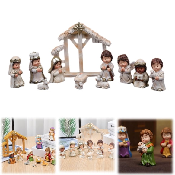 LQXZWJY Set 12 Piece Holy Family Figurine, Resin Hand Painted Mini Decorative Christmas Figurines Sets, Including Baby Mary, Friends and Stable