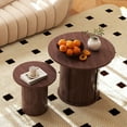 thumbnail image 6 of Round Nesting Coffee Tables Set of 2 Boho Wood Circle Side Table Farmhouse End Table with Hidden Storage & Sliding Door (Walnut), 6 of 7