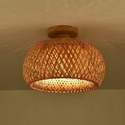 IC INSTANT COACH Rattan Semi Flush Mount Ceiling Light, Mini Bamboo Ceiling Light Fixture, Handmade Boho Rattan Light Chandelier, Farmhouse Light Fixtures for Bedroom Kids Room Hallway Corridor Passwa