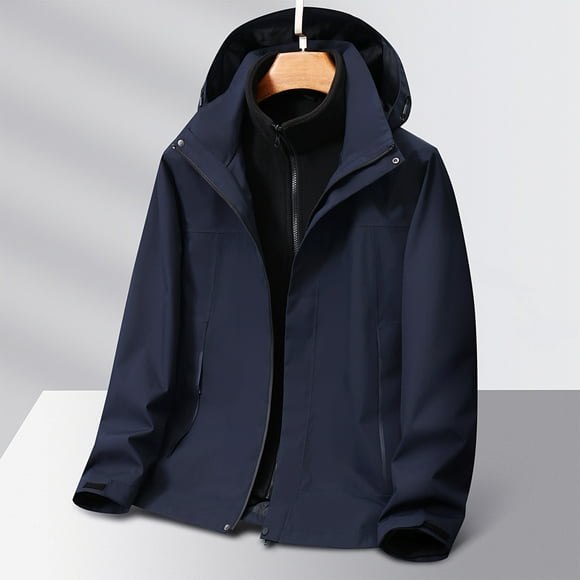 BADHUB Men's 3-in-1 Rain Jacket Big & Tall Windbreaker with Detachable Fleece Lined Rain Coat Waterproof Hooded Outdoor Raincoat Hiking Casual Soft Shell Holiday Deals