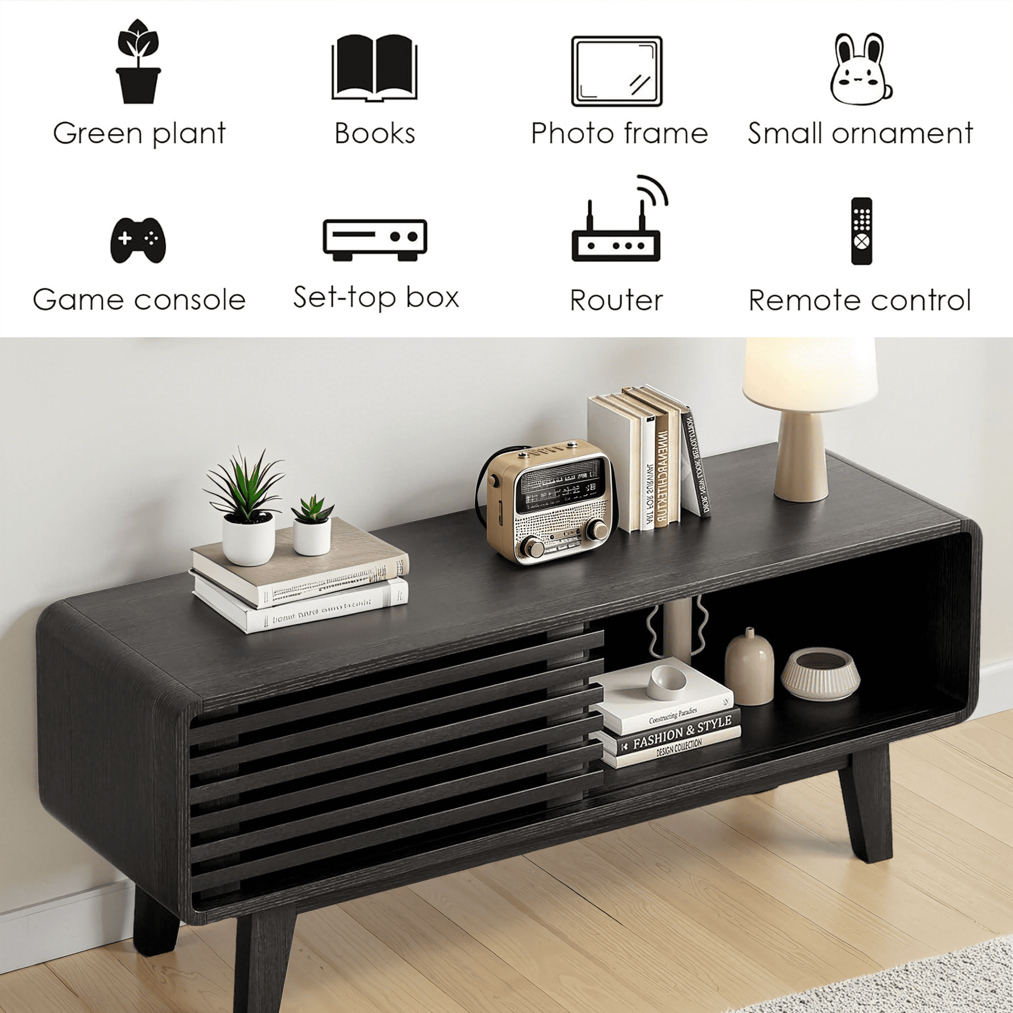 MAYEERTY Black Mid Century Modern TV Stand, 59" TV Console with Storage for Living Room & Apartments
