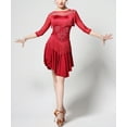 thumbnail image 2 of Latin Quickstep Rumba Samba Tango Dance Performance Practice Dresses Mesh Yoke Sheer Sleeve Rhinestone Ruffle Fringe, 2 of 6