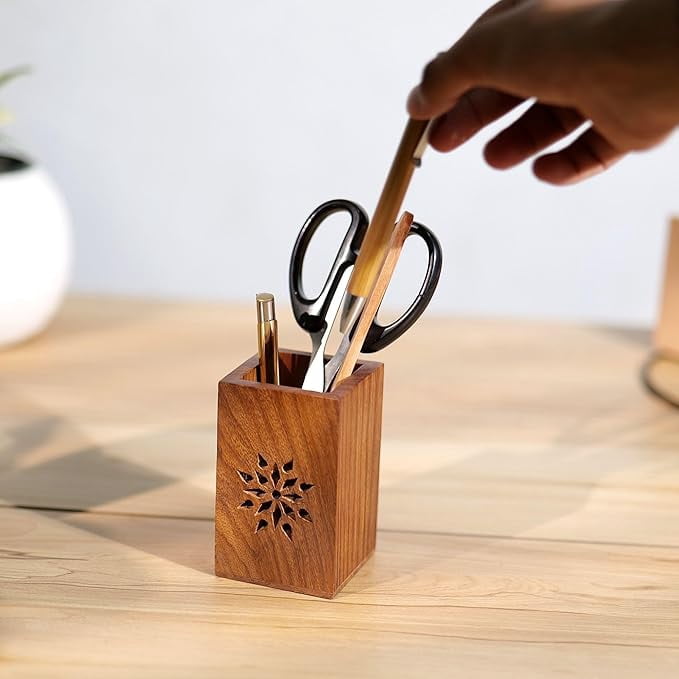 Wooden Pen Holder/Stand | Pencil Cup | Makeup Brush Holder | Desk Organizer | Office Table Storage | Art Supply | Home Décor