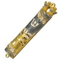 thumbnail image 6 of Matashi Hand Painted Grey Enamel Mezuzah with Jerusalem City Design, Gold Accents & Crystals, Judaica Religious Home Décor, 6 of 7