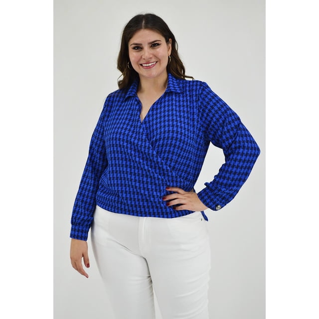 Blusa cruzada Roman Fashion /Tallas Extras, 1835 (Azul rey) azul 36