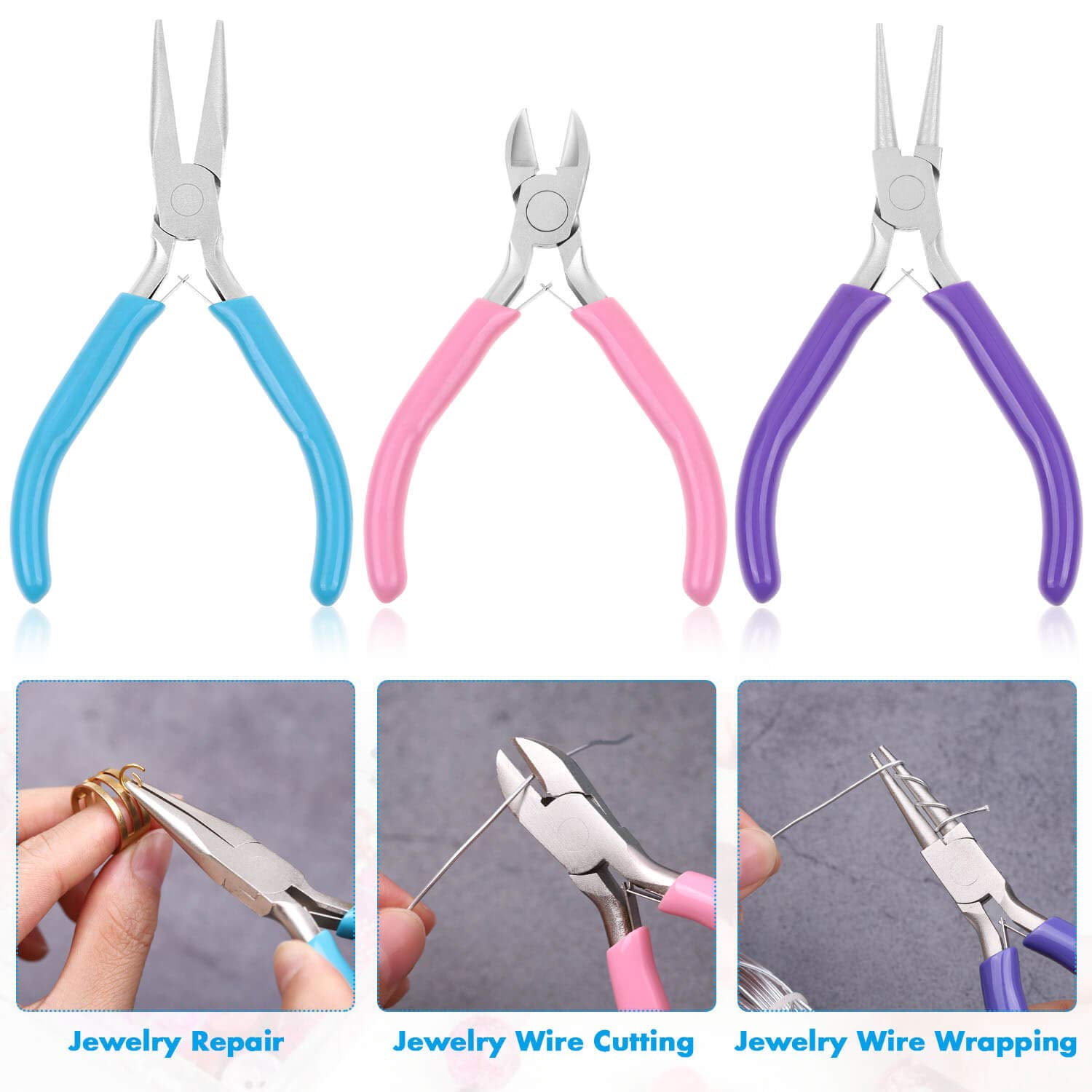 3pcs Jewelry Making Plier Tools with Needle/Chain/Round Nose Pliers and Wire Cutter for Jewelry Repair, Wire Wrapping, Crafts, Jewelry Making Supplies
