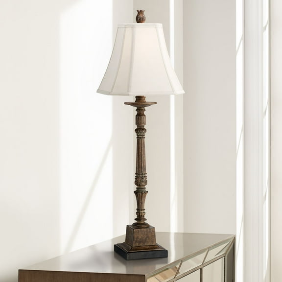 Regency Hill Thornewood 35 1/2" Tall Large Traditional End Table Lamp Brown Single Beige Shade Console Living Room Bedroom Bedside