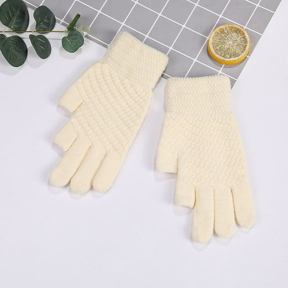 Tittly Winter Gloves Gloves for Women Promo 23cm Winter Knitted Screen Gloves Adult Gloves Warm Gloves Cotton Gloves Beige One Size