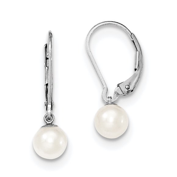 Boucles d'Oreilles en Argent Sterling Rhodié 6-7mm Perle Blanche FWC Levier QE7657