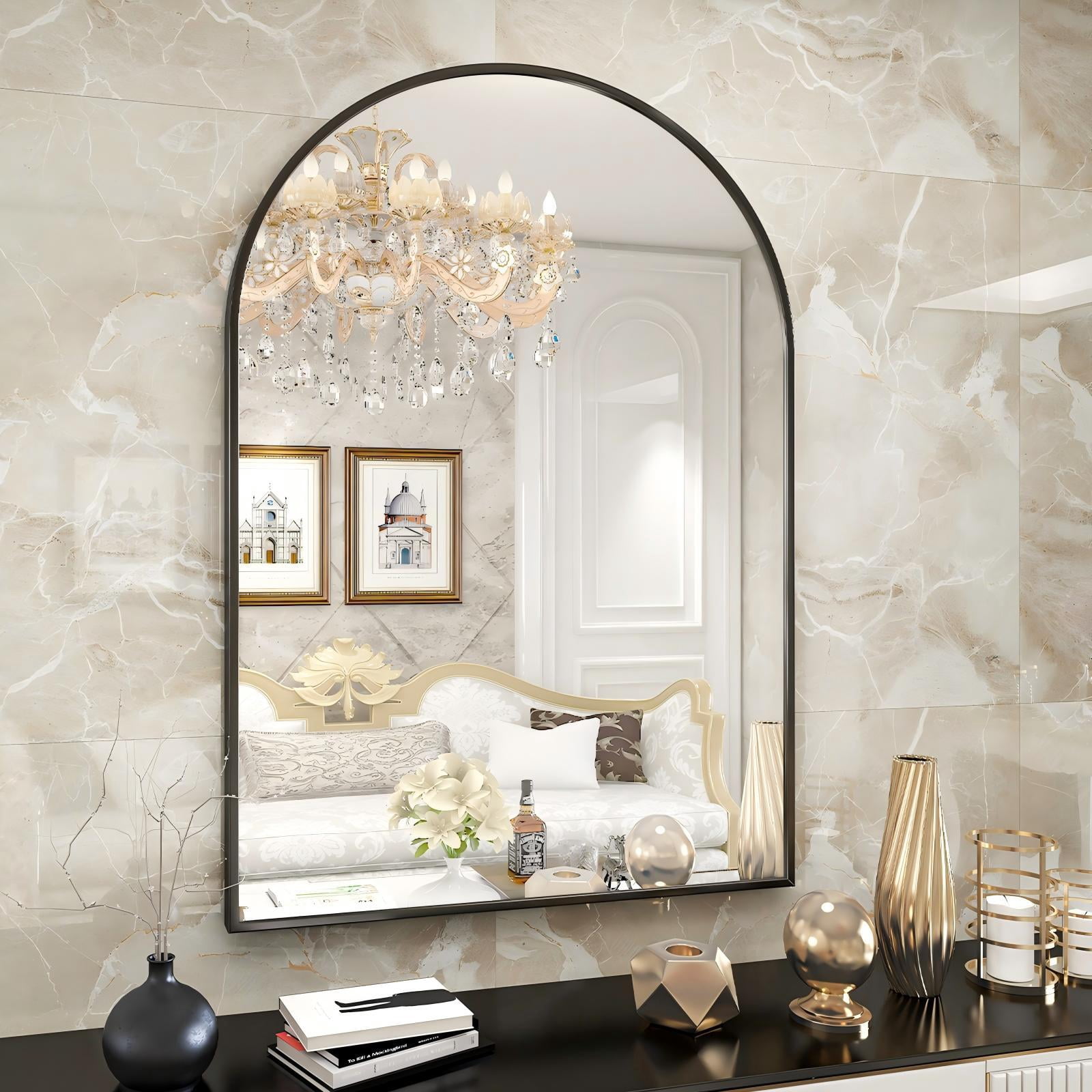 SHATTERVIEW 24"x36" Arched Bathroom Mirror Vanity Wall Mounted Mirror, Black