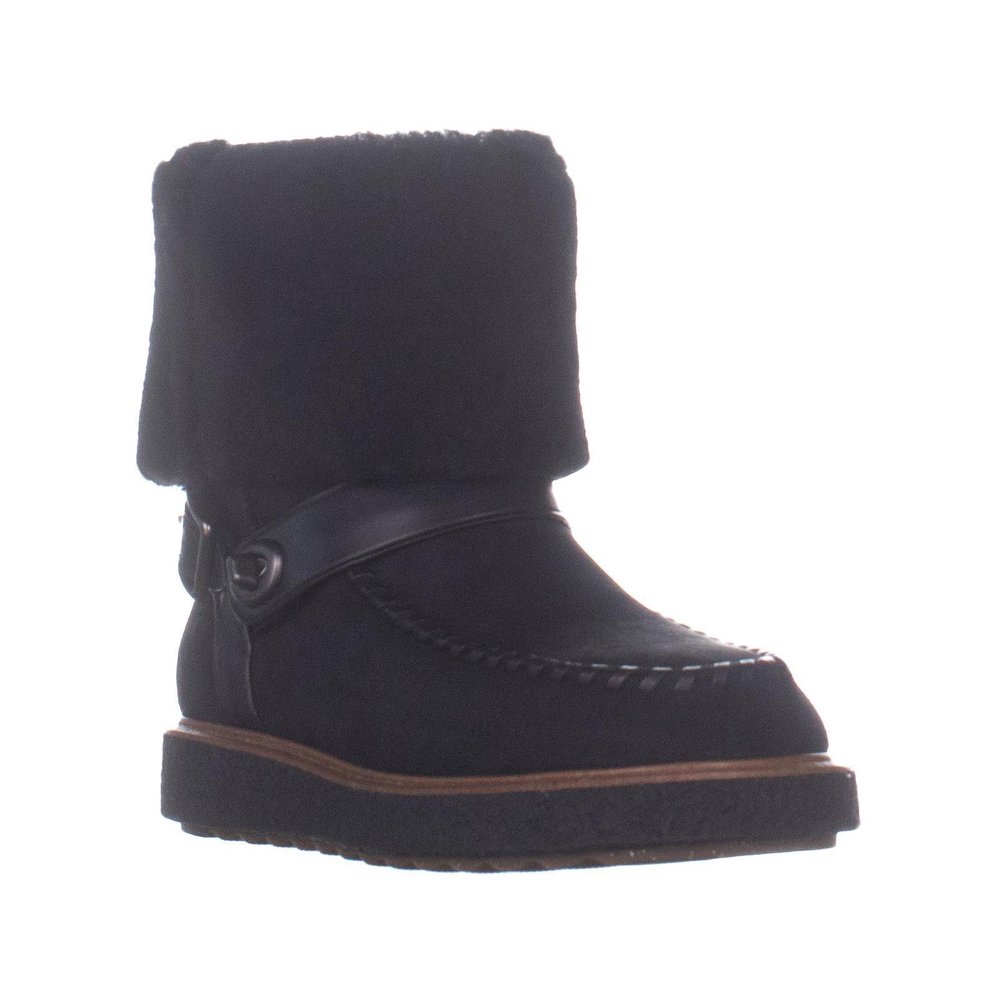 Coach Womens Coach Moto Shearling Flat Ankle Boots, Black Suede