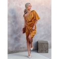 thumbnail image 3 of Women'S Satin Dress One Shoulder Flutter Short Sleeve Ruched Bodycon Wrap Cocktail Wedding Guest Dresses Brown M, 3 of 7