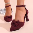 thumbnail image 5 of PiGOGI Women Fashion Casual Pointed Toe Bow Flats Sandals High Heels Dressy Summer Comfort Shoes Wine, 5 of 9