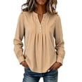 thumbnail image 7 of ClodeEU Women's Henley Pleated Front Long Sleeve Blouse,Casual Loose Flowy Shirt Top Khaki,Women's Plus L, 7 of 7